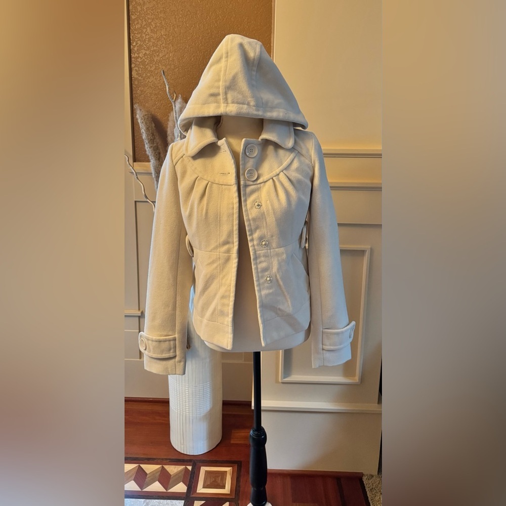 Anthropologie Tulle Hooded Cream Jacket  Size XS